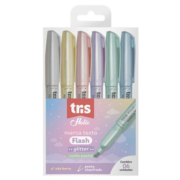 Encontraproduto.com.br - Marca Texto Tris Holic Dreamy Flash Glitter 6 Cores - 611822