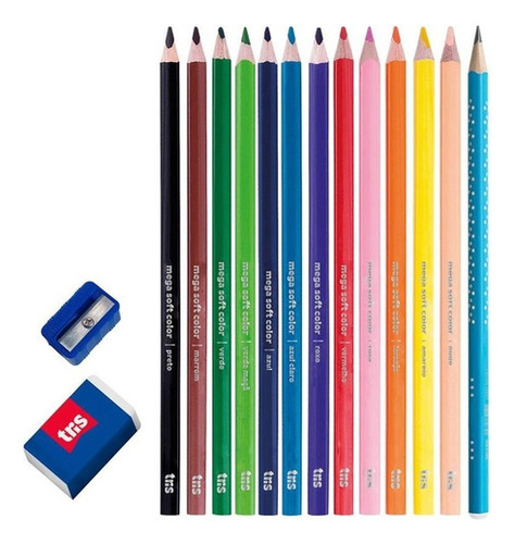 Lápis De Cor 12 Cores Tris Mega Soft Kit C-15 Pçs 6747000