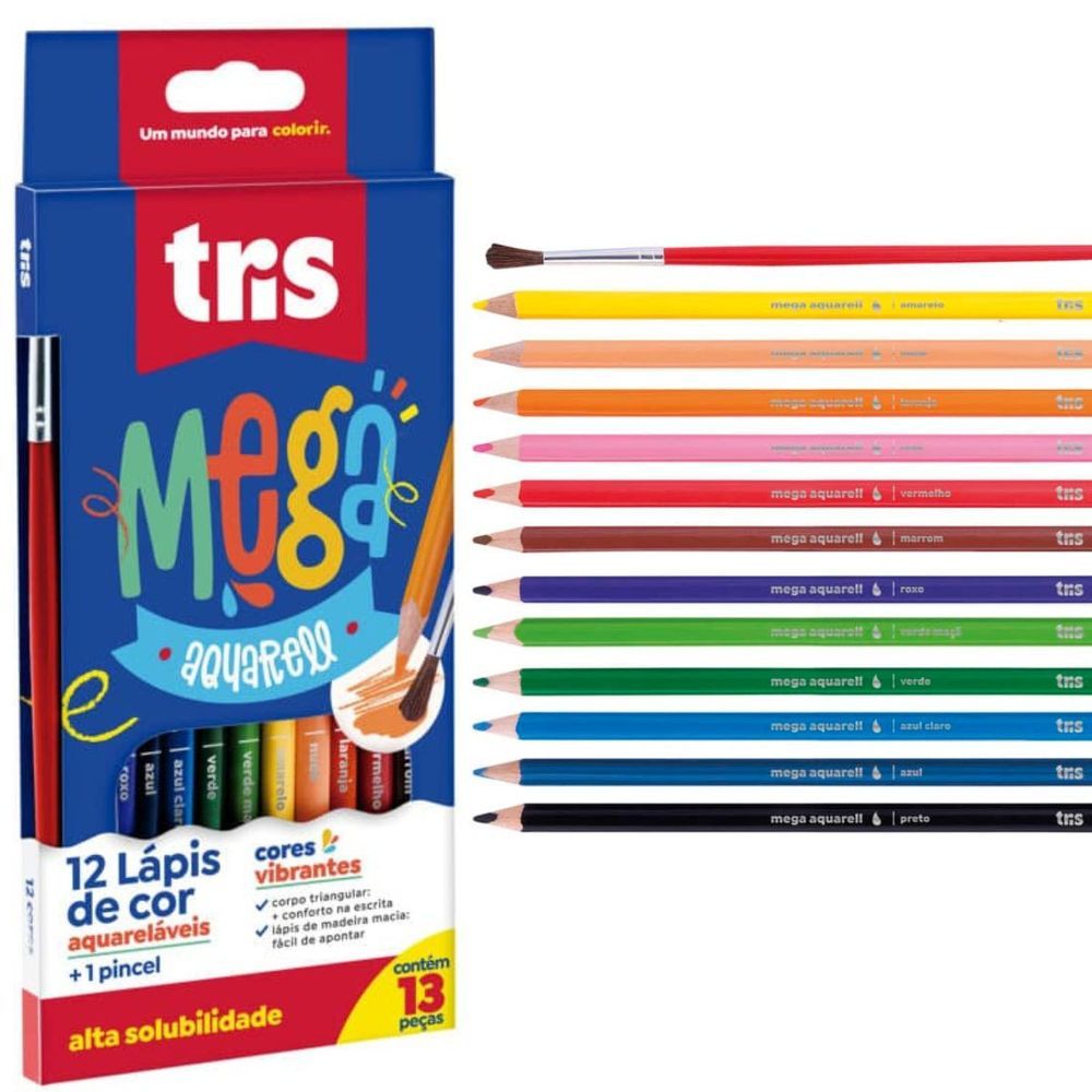 Encontraproduto.com.br - Lápis de Cor Tris Mega Aquarell + 1 Pincel - 12un