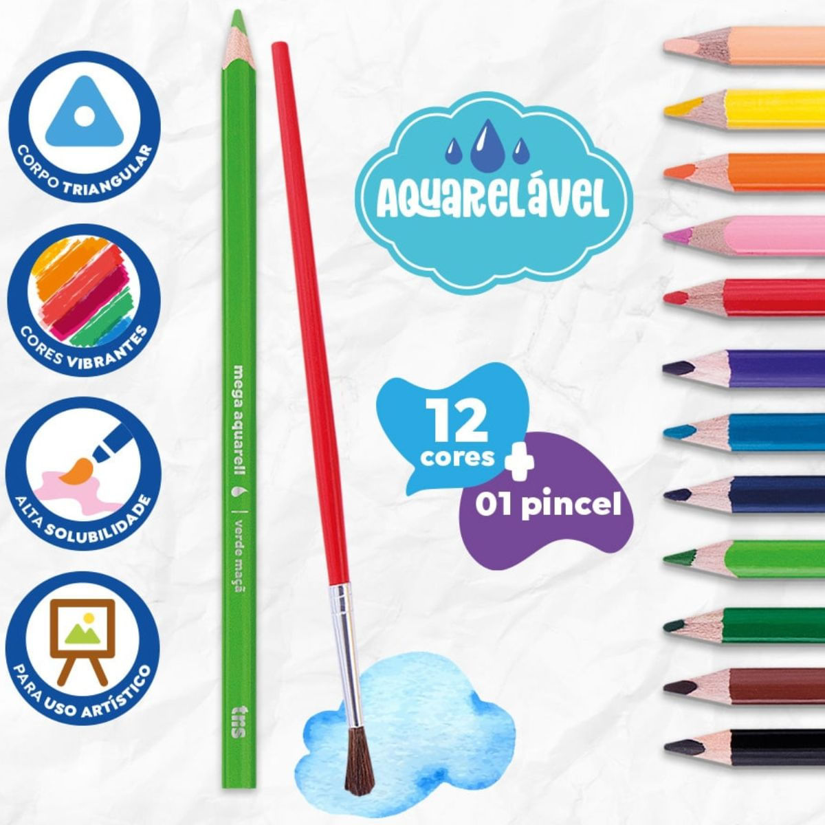Encontraproduto.com.br - Lápis de Cor Tris Mega Aquarell + 1 Pincel - 12un