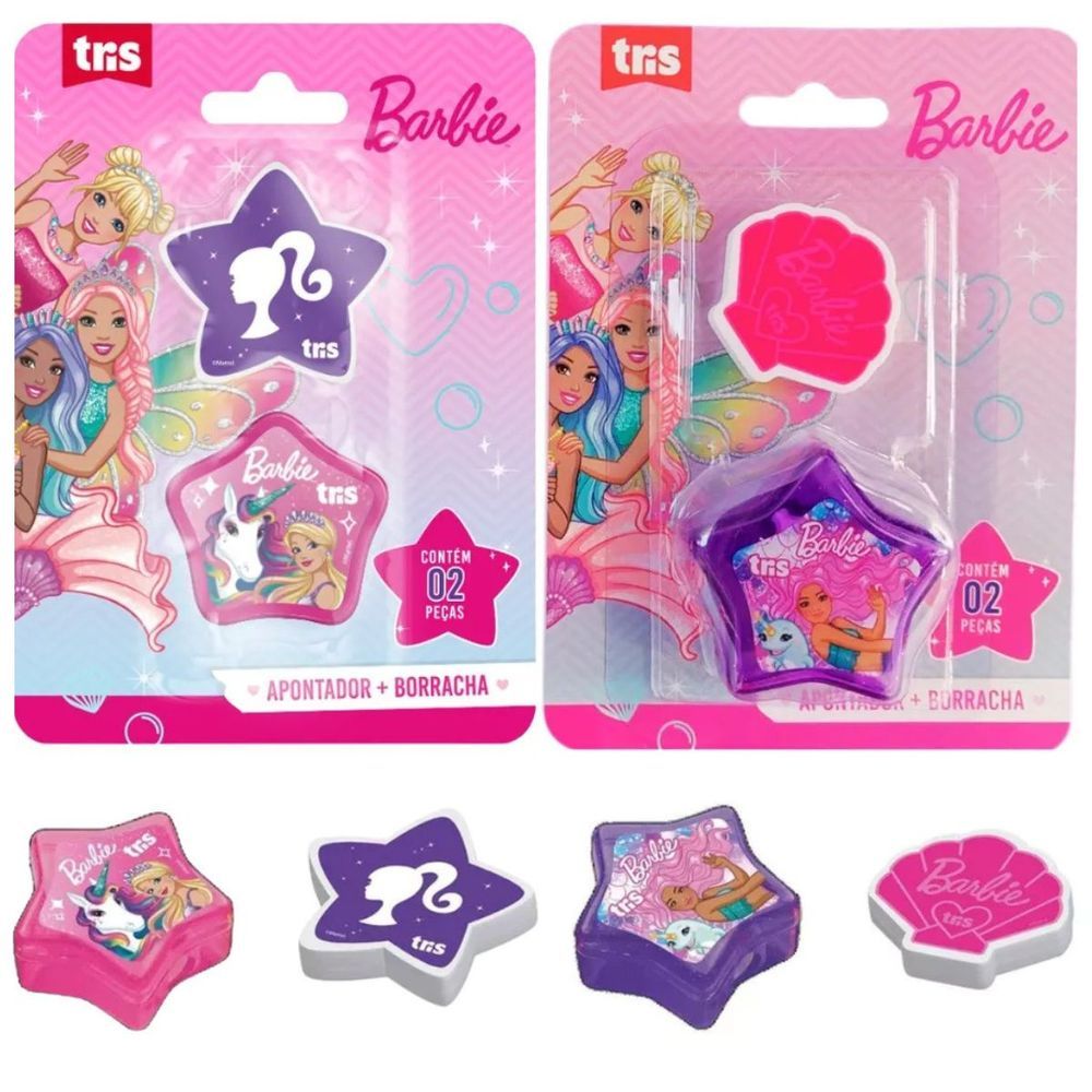 Encontraproduto.com.br - Kit Apontador + Borracha Barbie C/2 Sortida - Tris