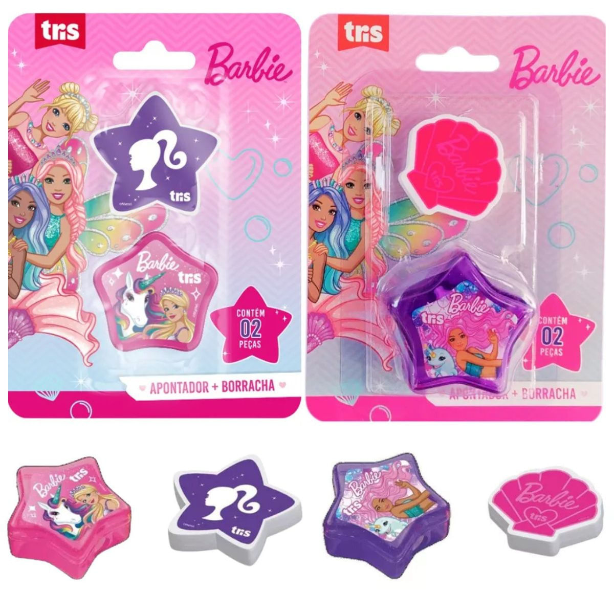 Encontraproduto.com.br - Kit Apontador + Borracha Barbie C/2 Sortida - Tris