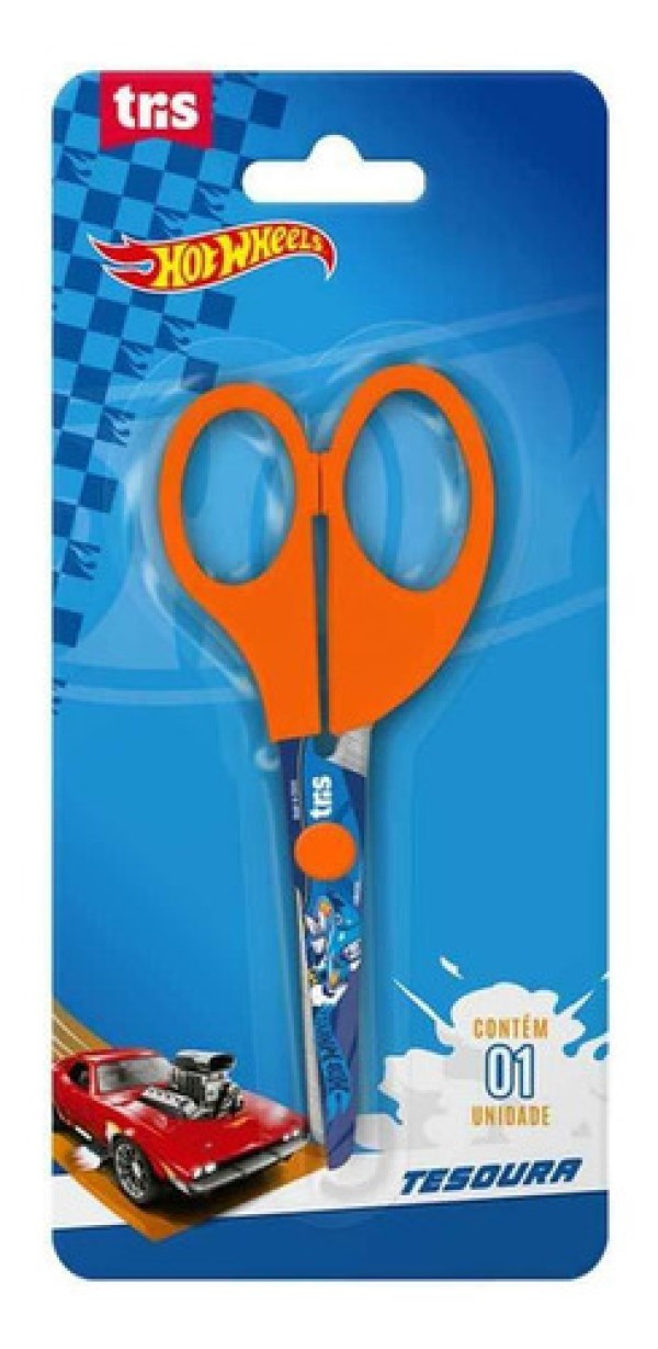 Tesoura Escolar Lâmina Decorada 13cm Hot Wheels Tris