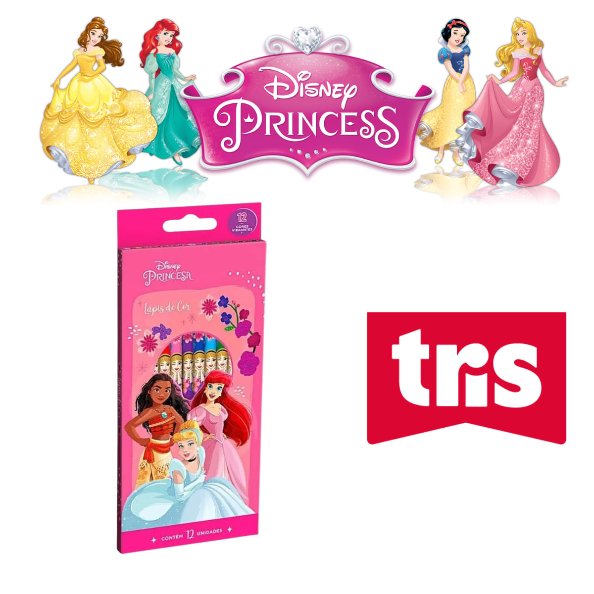 Encontraproduto.com.br - LAPIS DE COR PRINCESAS DISNEY CONJUNTO COM 12 CORES - TRIS