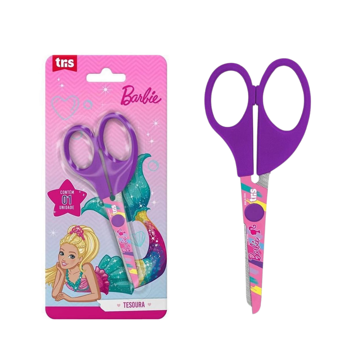 TESOURA ESCOLAR BARBIE LAMINA DECORADA  1 UNI. 13CM - TRIS