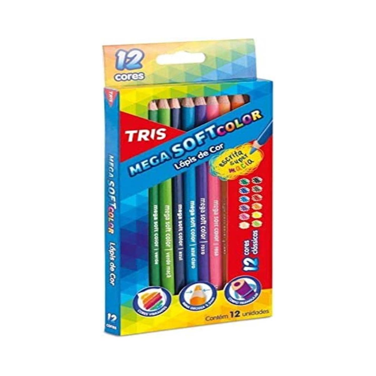Encontraproduto.com.br - Lapis De Cor Mega Soft Color 12 Cores Tris