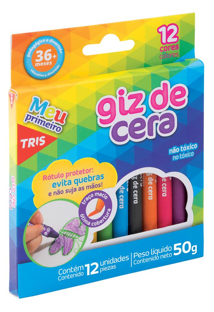 Encontraproduto.com.br - GIZ CERA FINO - 12 CORES - PRÉ-ESCOLAR - 3ANOS+ - TRIS