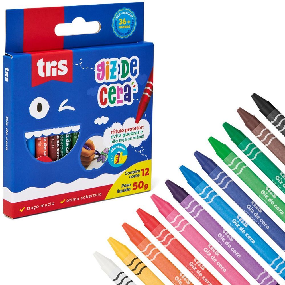 Encontraproduto.com.br - GIZ CERA FINO - 12 CORES - PRÉ-ESCOLAR - 3ANOS+ - TRIS