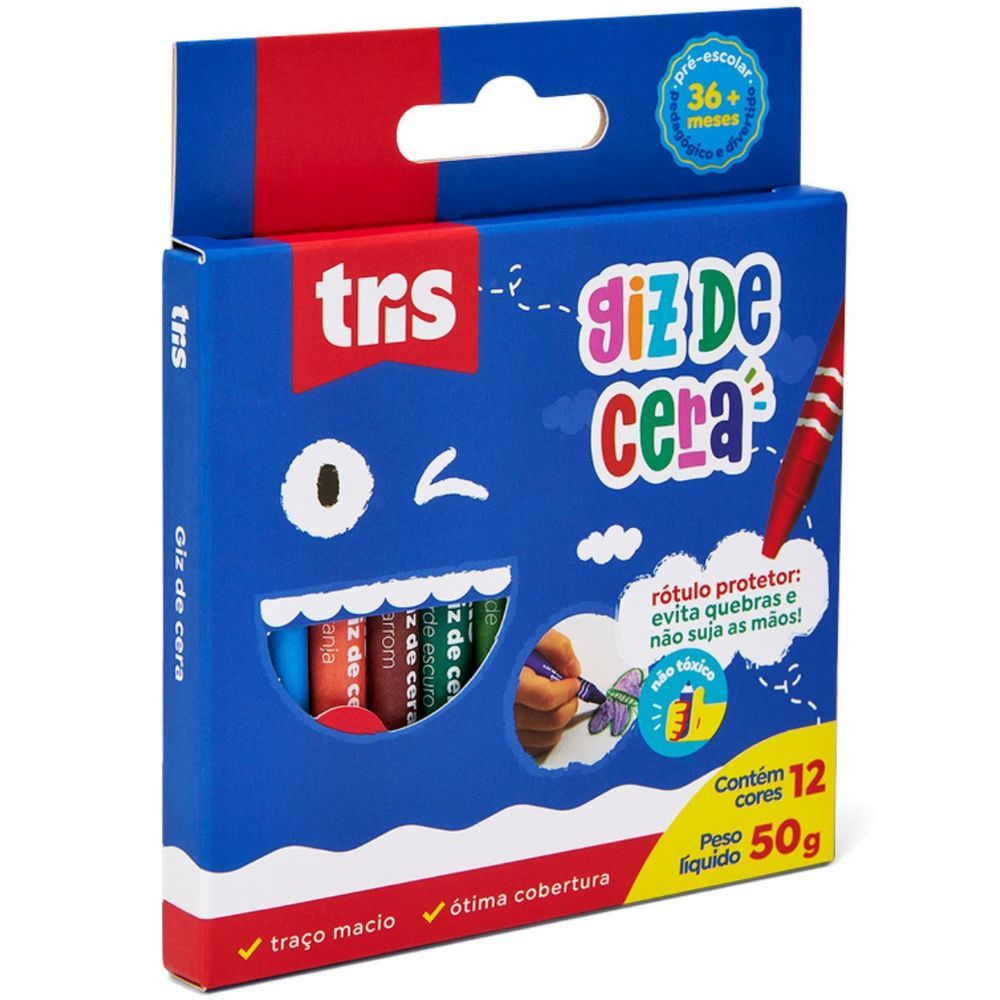 Encontraproduto.com.br - GIZ CERA FINO - 12 CORES - PRÉ-ESCOLAR - 3ANOS+ - TRIS