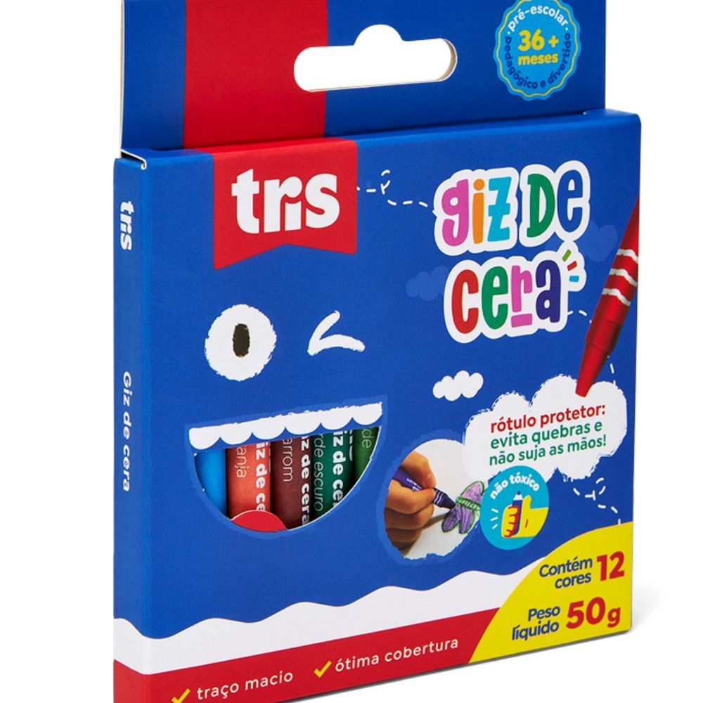 Encontraproduto.com.br - GIZ CERA FINO - 12 CORES - PRÉ-ESCOLAR - 3ANOS+ - TRIS