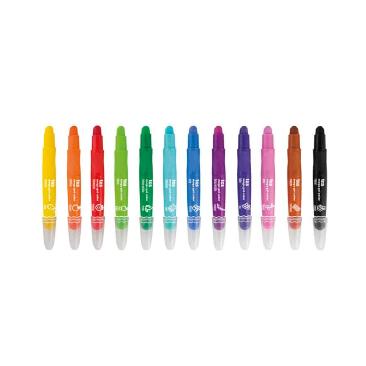 Encontraproduto.com.br - GIZ GEL RETRATIL MEGA COLOR COM 12 CORES ESTOJO TRIS