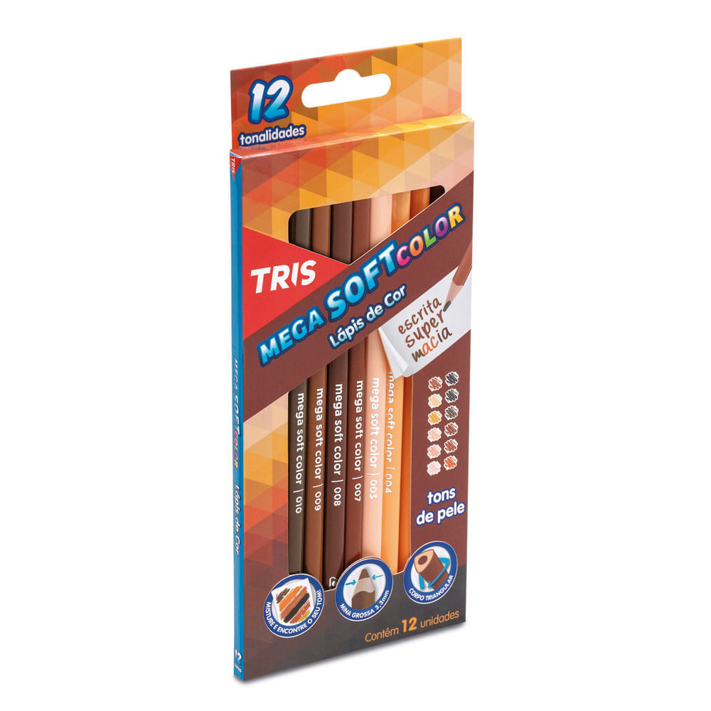 Encontraproduto.com.br - Estojo de Lápis de Cor Tris Mega Soft Color Tons de Pele 12 cores – 687735
