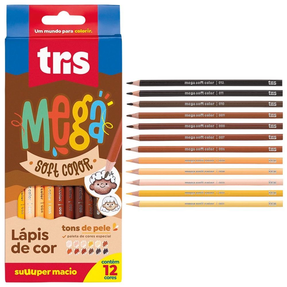 Encontraproduto.com.br - Estojo de Lápis de Cor Tris Mega Soft Color Tons de Pele 12 cores – 687735