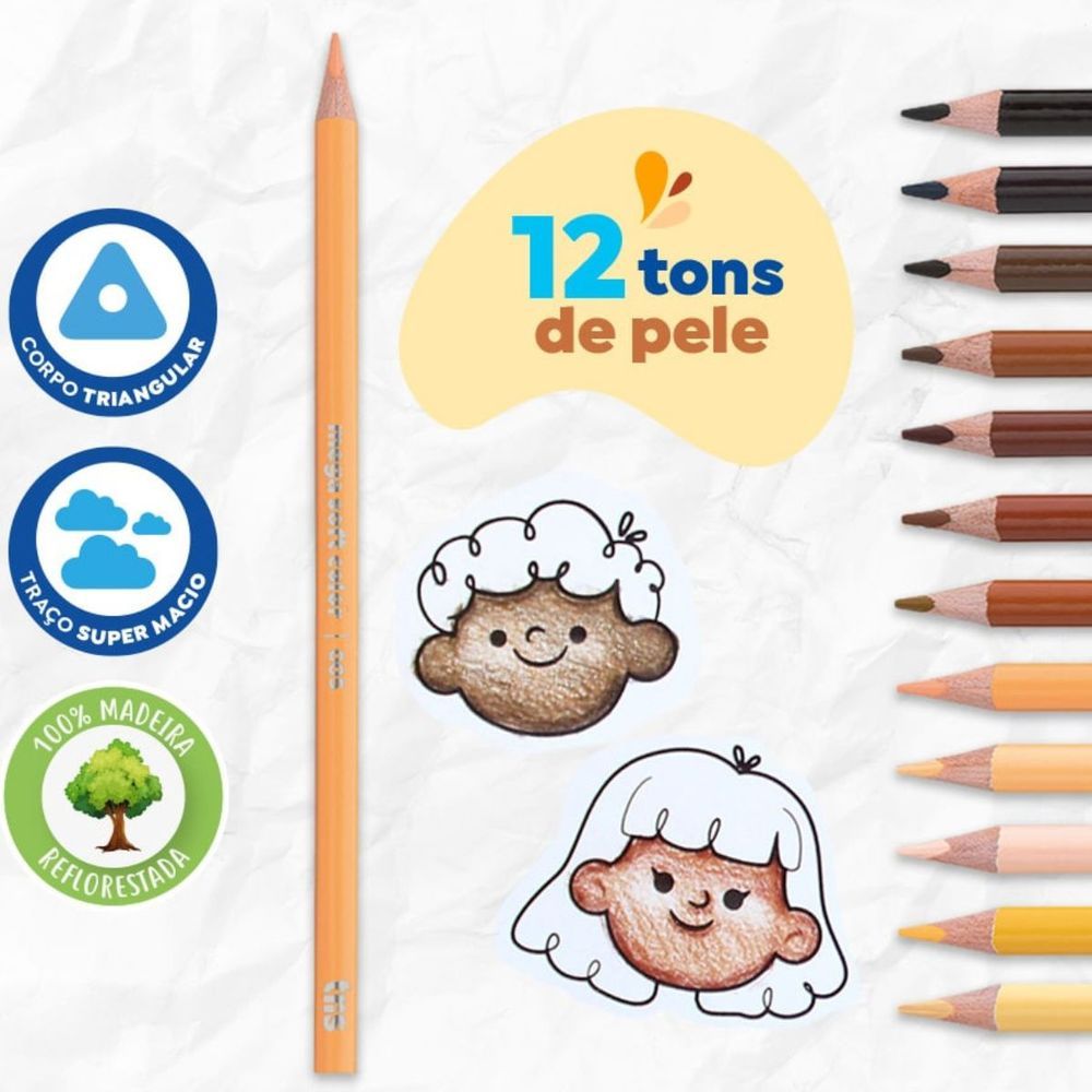 Encontraproduto.com.br - Estojo de Lápis de Cor Tris Mega Soft Color Tons de Pele 12 cores – 687735