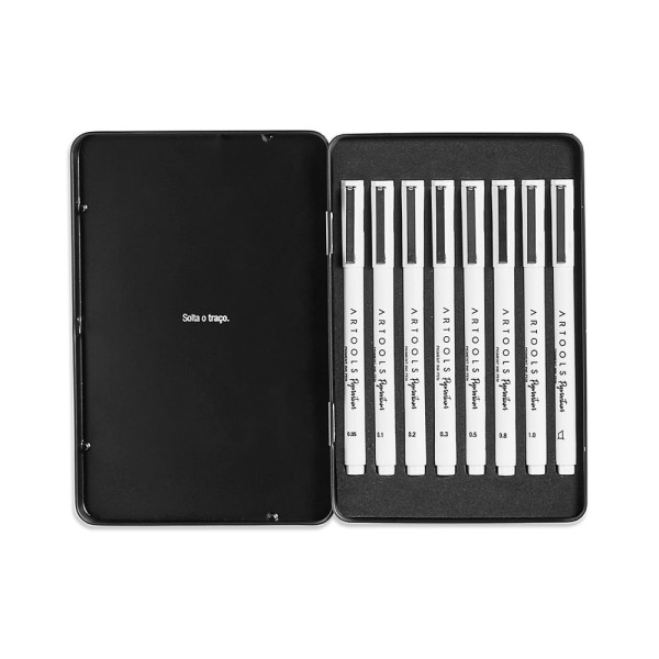 Estojo Metálico de Canetas Nanquim Artools Pigmentum Preto – 8 Traços - 689142