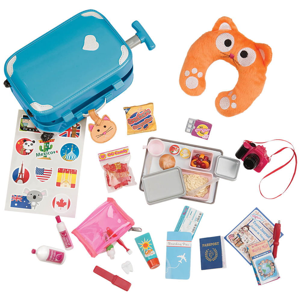 Encontraproduto.com.br - Kit De Viagem Com Mala De Rodinhas - Azul - Our Generation