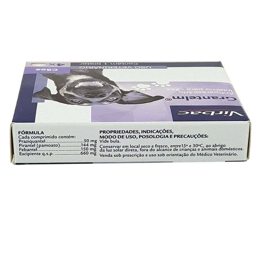 Encontraproduto.com.br - Vermífugo Grantelm Cães 10kg Virbac 4 comprimidos
