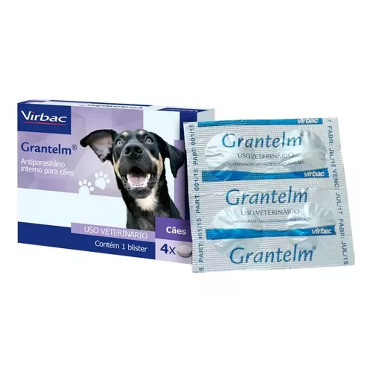 Encontraproduto.com.br - Vermífugo Grantelm Cães 10kg Virbac 4 comprimidos