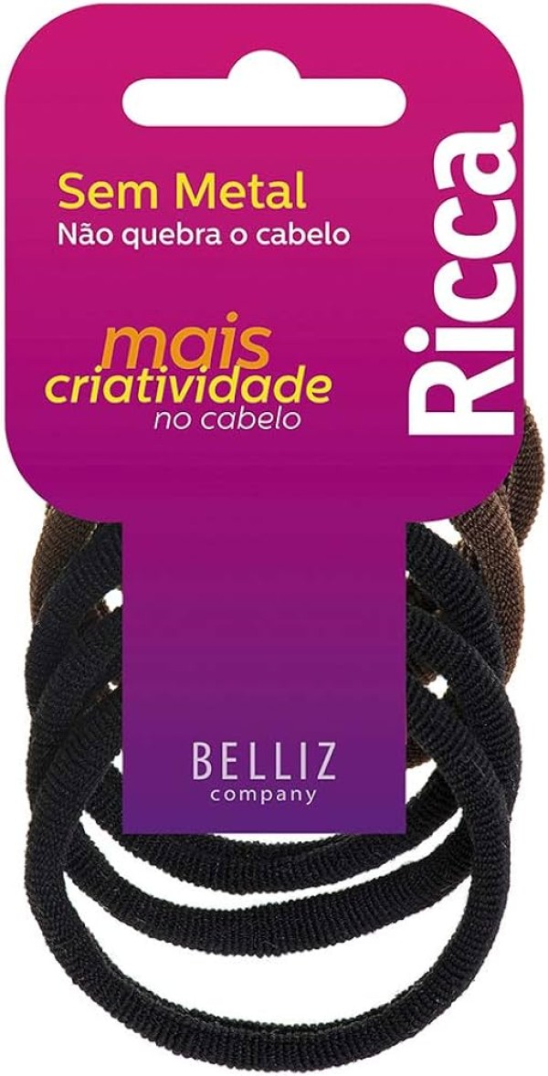 Encontraproduto.com.br - Elastico Para Cabelo Ricca Com 10 Sem Metal Preto