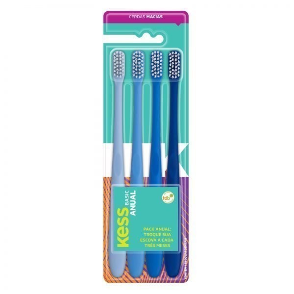 Escova Dental Anual Macia 4 Unidades Ref. 2102 Cores Sortidas - Kess
