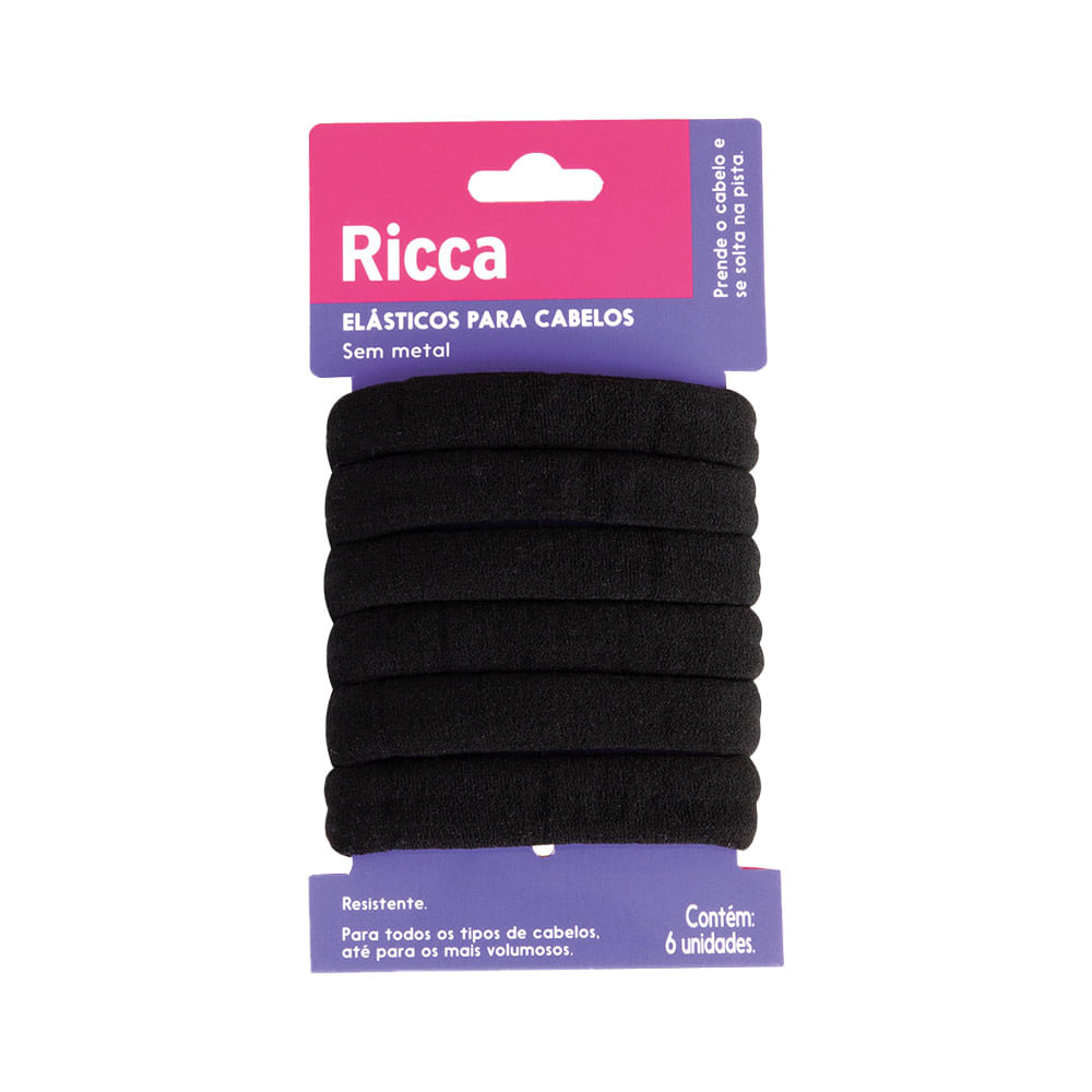 Encontraproduto.com.br - Elásticos Para Cabelos Ricca Preto Com 6 Unidades Ref.2725