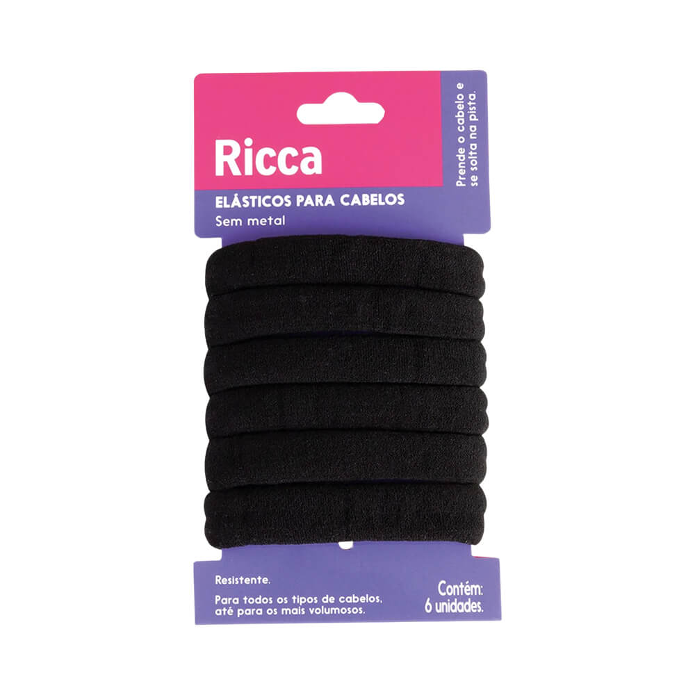 Encontraproduto.com.br - Elásticos Para Cabelos Ricca Preto Com 6 Unidades Ref.2725