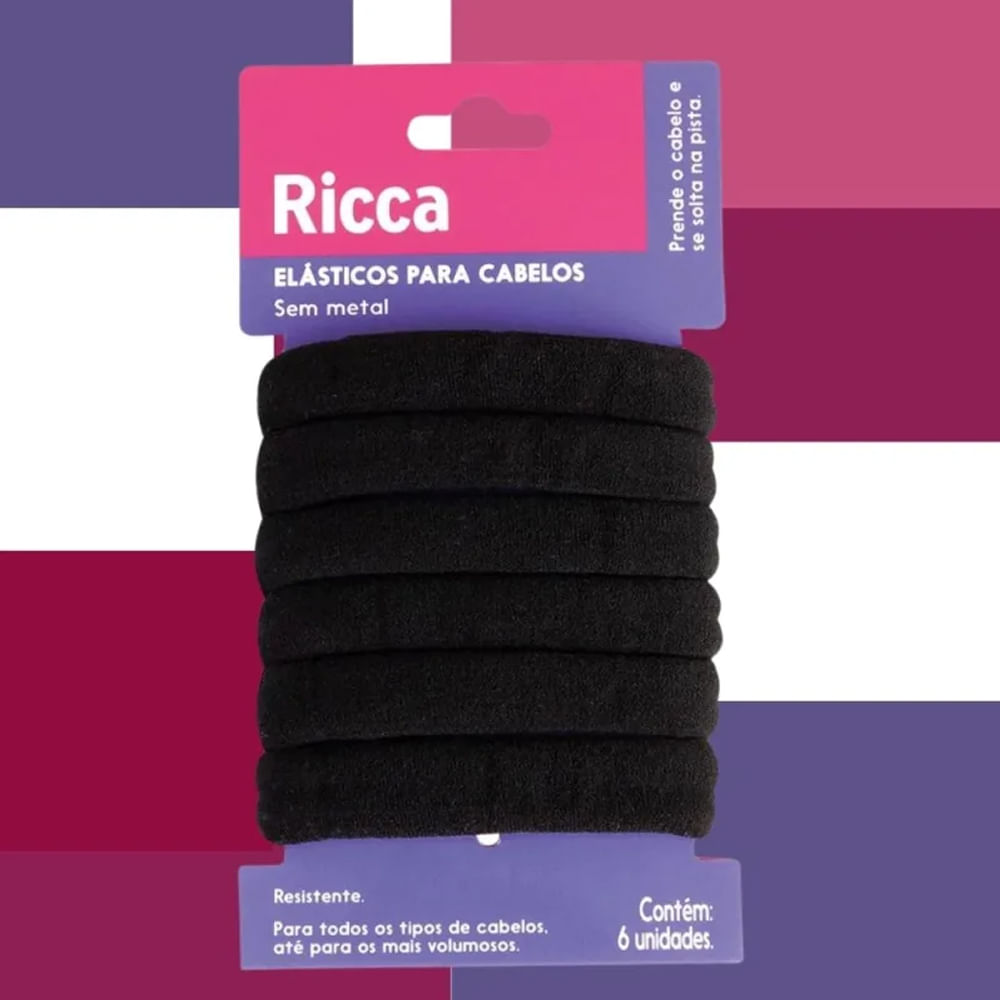 Encontraproduto.com.br - Elásticos Para Cabelos Ricca Preto Com 6 Unidades Ref.2725