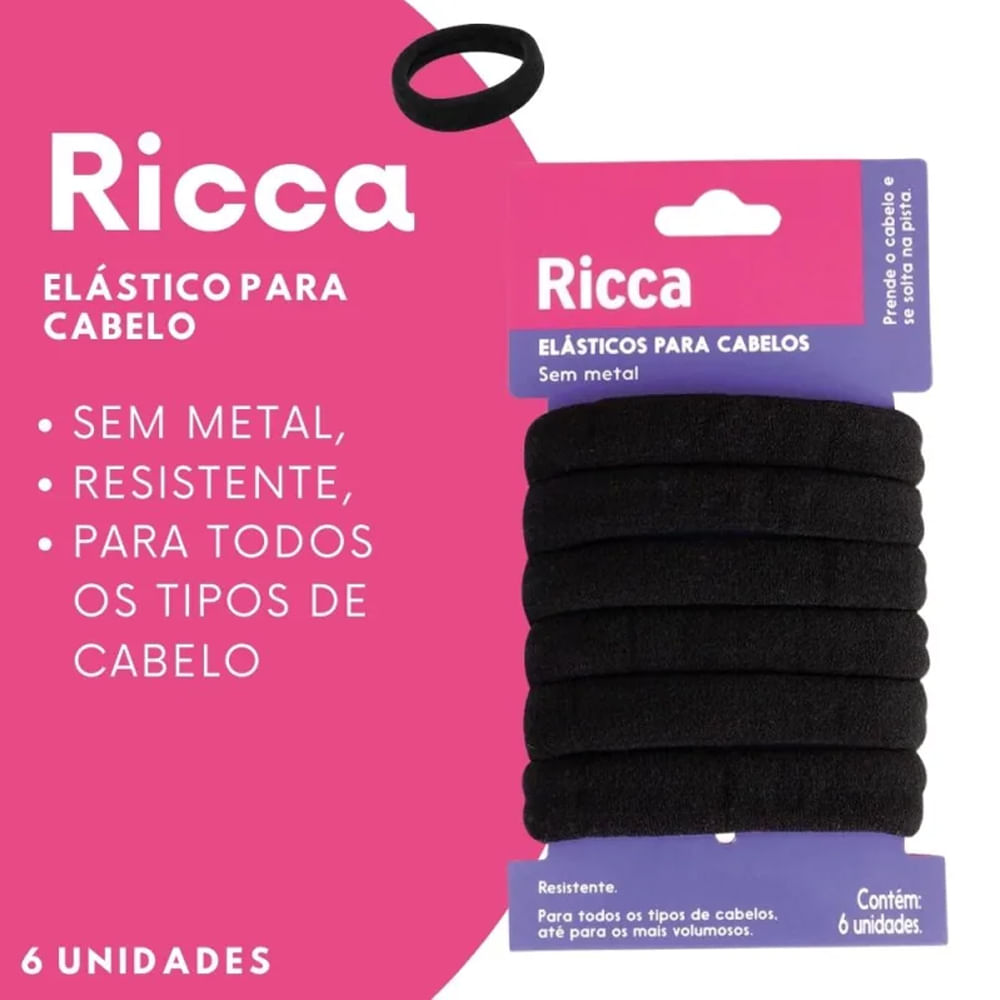 Encontraproduto.com.br - Elásticos Para Cabelos Ricca Preto Com 6 Unidades Ref.2725