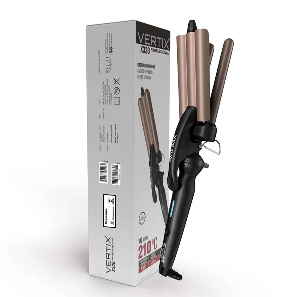 Encontraproduto.com.br - Modelador de Cabelo Profissional Triple Wave Bivolt - Vertix