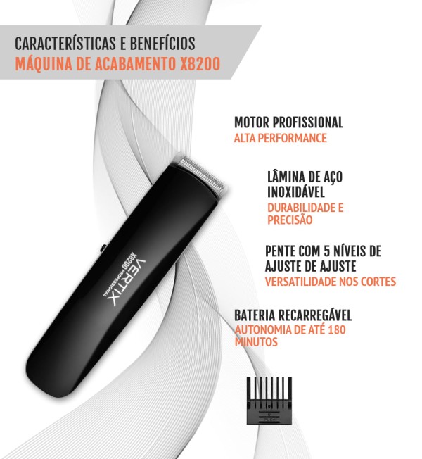 Encontraproduto.com.br - Máquina de Acabamento Profissional Sem Cabo Vertix X8200 Bivolt