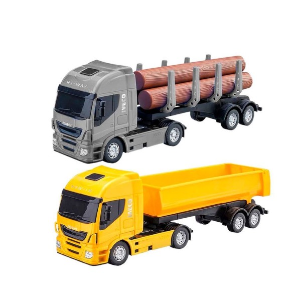 Encontraproduto.com.br - Kit Brinquedo Caminhão Basculante E Caminhão Com Toras Iveco