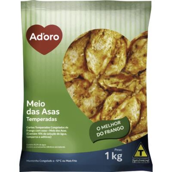 Encontraproduto.com.br - Meio da Asa de Frango Adoro Congelada Temperada Pacote com 1kg