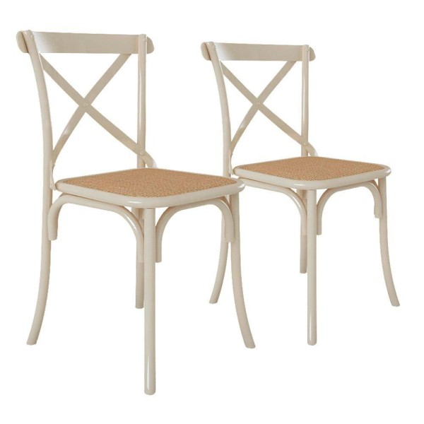 Kit 2 Cadeiras Jantar Off White Assento Bege Aço Branco