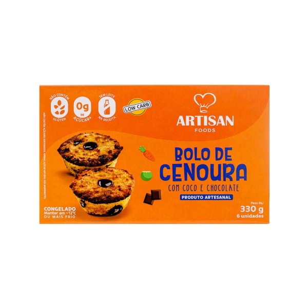 Bolo Low Carb Sem Glúten Cenoura com Coco e Chocolate 330g Artisan