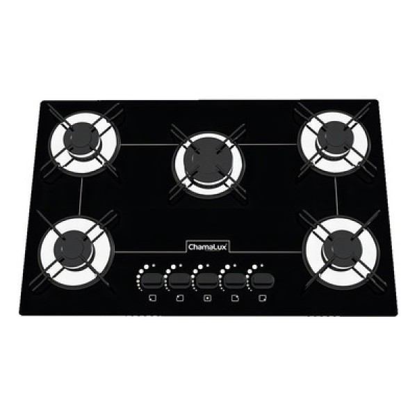 Encontraproduto.com.br - Fogão cooktop gás Chamalux 5 bocas ultra chama preto 110V/220V