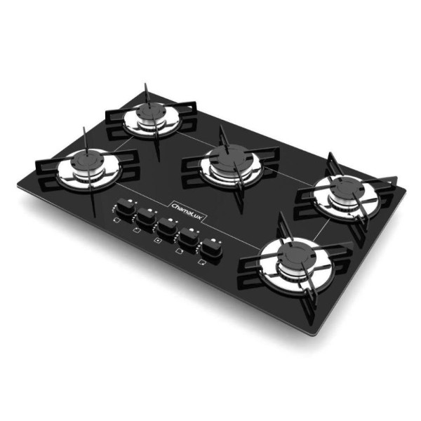 Encontraproduto.com.br - Fogão cooktop gás Chamalux 5 bocas ultra chama preto 110V/220V