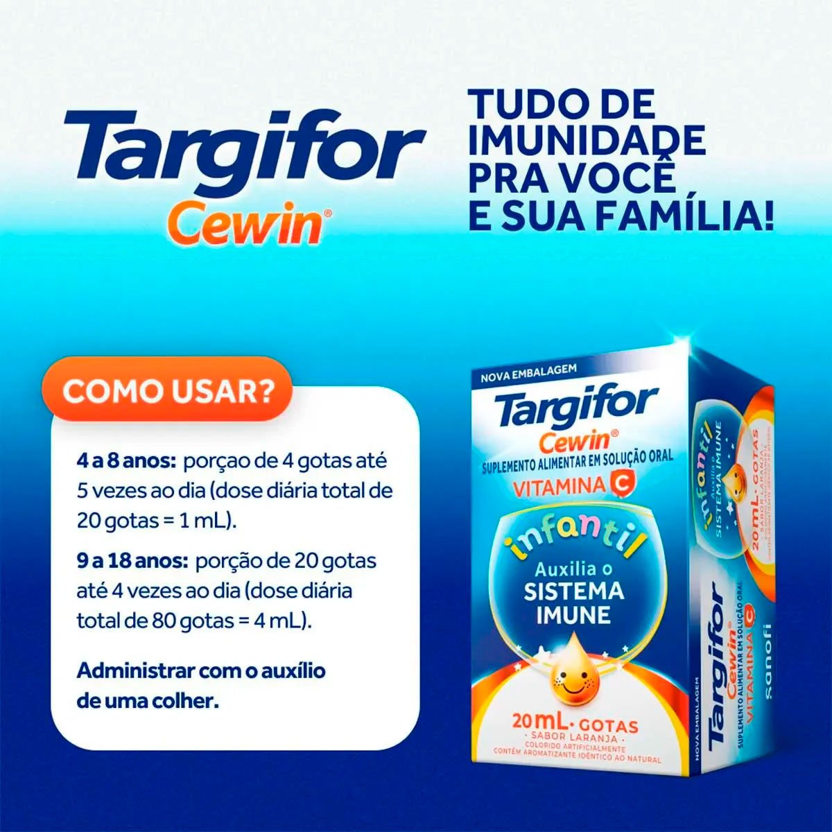 Encontraproduto.com.br - Cewin 200MG/ML Solução oral (gotas) Sabor Laranja - Frasco com 20 mL