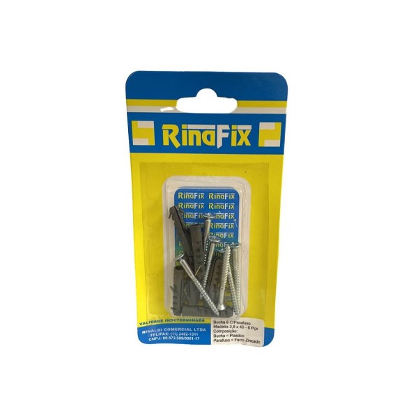 Kit Parafuso 3,8x40 com Bucha 6 Encartelado com 6 peças Rinafix