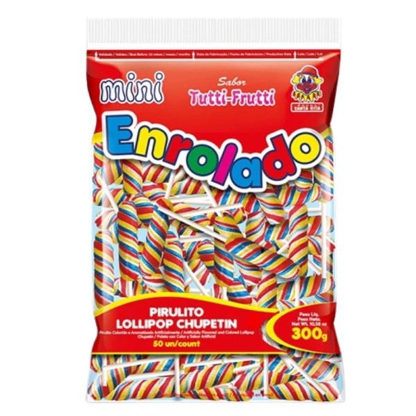 Mini Enrolado Psicodélico Colorido Sabor Tutti-Frutti 300g c/50 - Santa Rita