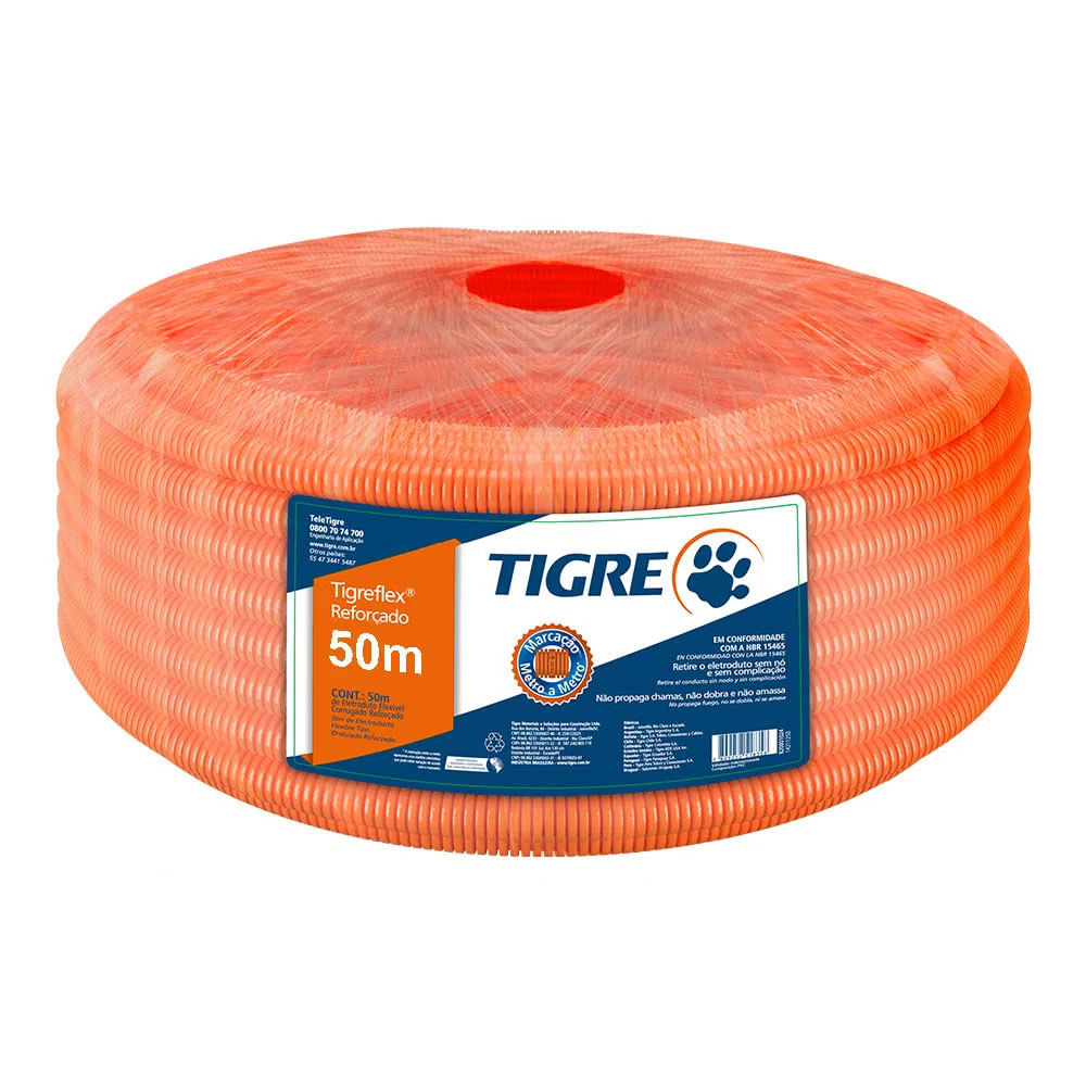 Mangueira Corrugada Tigre Flex Reforçada Laranja DN-20mm Rolo 50 Metros 14211209