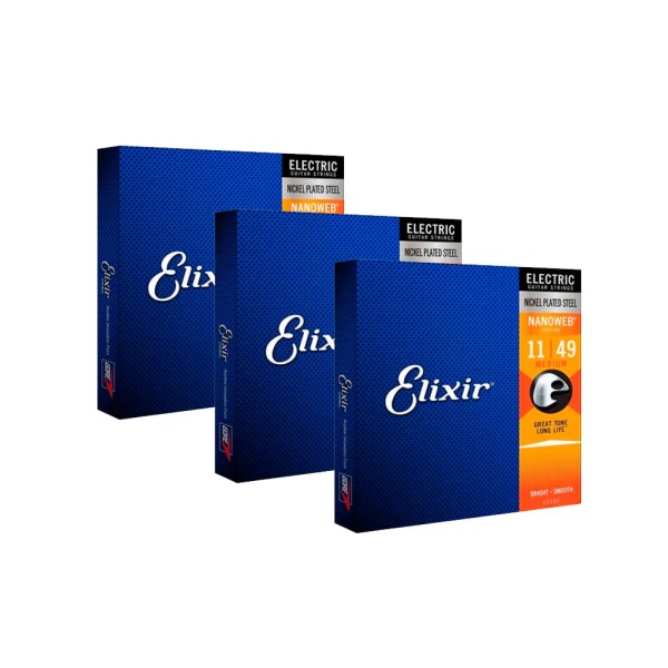 Encontraproduto.com.br - Pack 3un. Corda Elixir Nanoweb 011 Medium para Guitarra