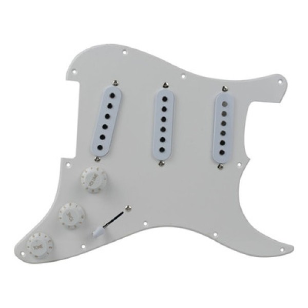 Encontraproduto.com.br - Escudo Dolphin para Guitarra Stratocaster SSS Branco com 3 Camadas e Parte Elétrica Completa