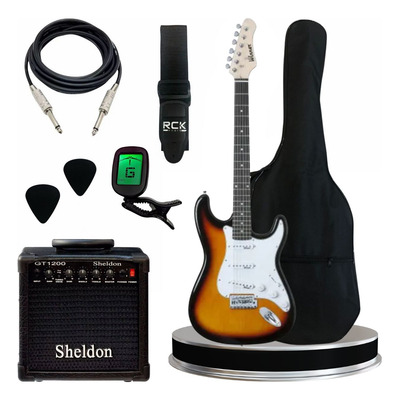 Encontraproduto.com.br - Kit Guitarra Winner WGS Preta com Afinador Cordas SG 010 Correia Cabo e Brindes