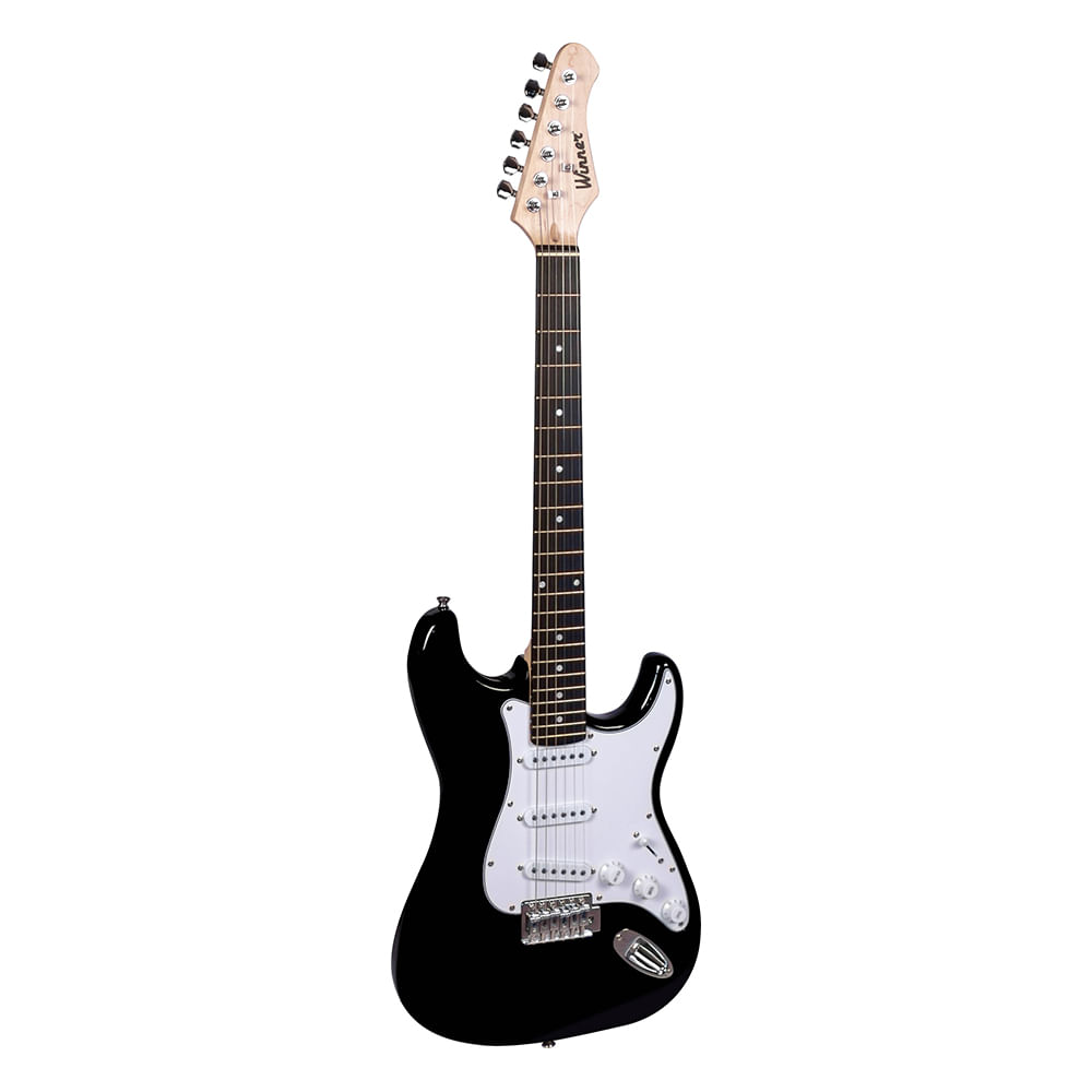 Encontraproduto.com.br - Kit Guitarra Winner WGS Preta com Afinador Cordas SG 010 Correia Cabo e Brindes