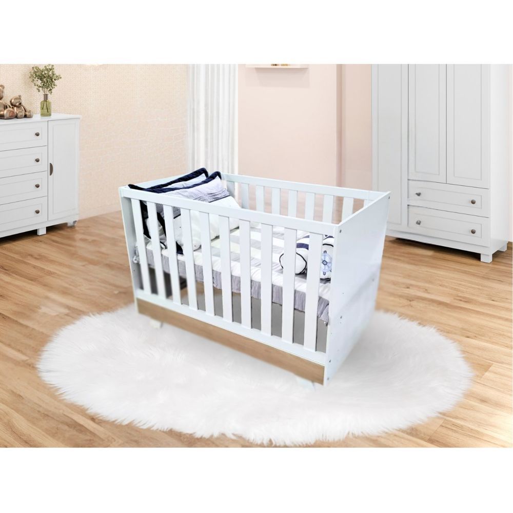 Berço Retrô 3 Em 1 - 134x90cm Veneza Branco/madeirado