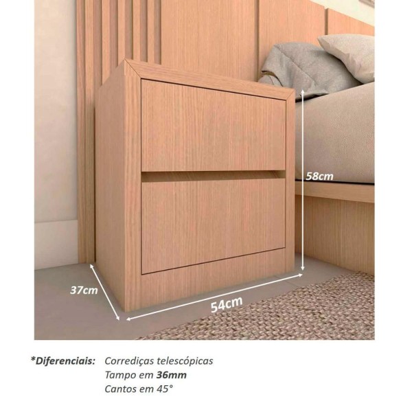 Encontraproduto.com.br - Mesa De Cabeceira 54cm 2 Gavetas Carv. M. carvalho Malva Carvalho Malva