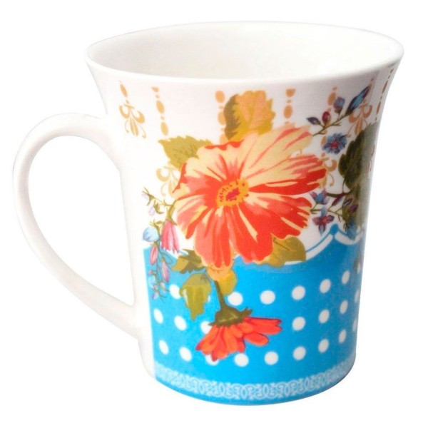 Encontraproduto.com.br - Caneca Estampada Com Flor E Bolinhas Cerâmica 300ml