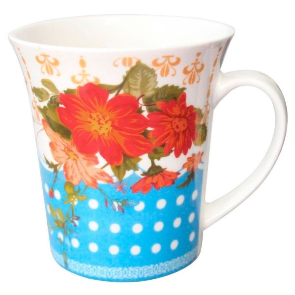 Encontraproduto.com.br - Caneca Estampada Com Flor E Bolinhas Cerâmica 300ml