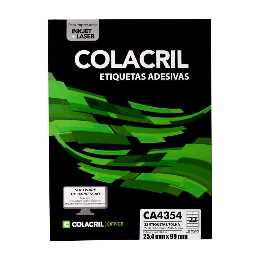 Etiqueta Colacril A4354 (25,4 X 99 Mm) - Cx C/ 100 Fls Cor Branco