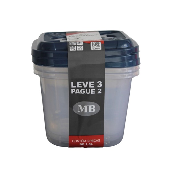 Conjunto de Potes Plásticos Mb Everyday com 3 Peças 1,3L - Item Sortido
